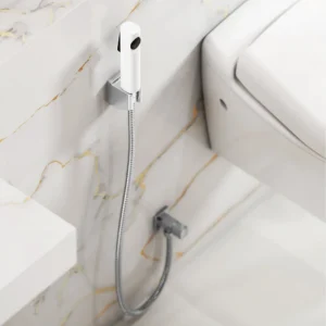 Kohler Cuff Health Faucet for Bathroom - White Body with Black Accents - Premium Jet Spray for Toilet with Hose and Holder - Superior Performance in Low Water Pressure - Easy Grip Design