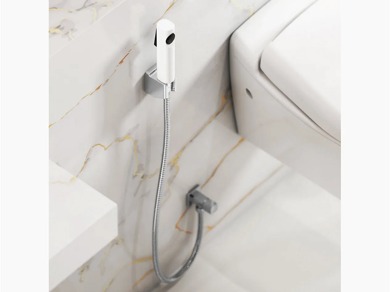 Kohler Cuff Health Faucet for Bathroom - White Body with Black Accents - Premium Jet Spray for Toilet with Hose and Holder - Superior Performance in Low Water Pressure - Easy Grip Design